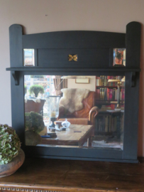 Antieke spiegel in zwarte eikenhouten lijst met planchet - 87 x 86 cm