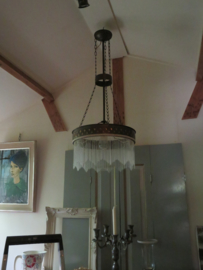 VERKOCHT Art Deco koperen hanglamp met glazen kralen, kralenlamp