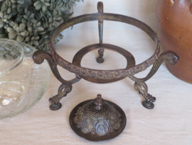 Vintage kristallen bonbonniere potpourri schaal in bruine metalen houder