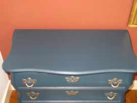 VERKOCHT Brocante blauwe buikkast ladekast