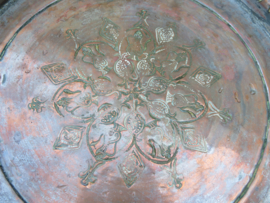 VERKOCHT Antieke ronde roodkoperen schaal fruitschaal - 35 cm