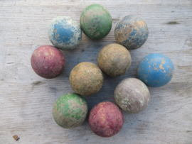 Antieke gekleurde houten petanque ballen jeu de boules ballen - set van 10