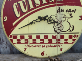 Brocante Franse ronde houten keukenklok "cuisine" - 34 cm