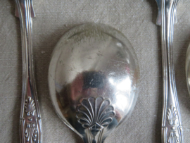 Oude verzilverde bouillonlepels - Sheffield King's Pattern - set van 8