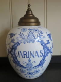 Zeer grote antieke Delfts blauwe tabakspot winkelpot Varinas