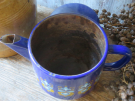 Oude blauwe emaille koffiepot en koffiemok, set van 2