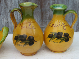 Vintage Franse aardewerk menage set  olie-en azijnstel - 6-delig