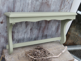 Brocante groen houten wandrek handdoekenrek met 5 haken