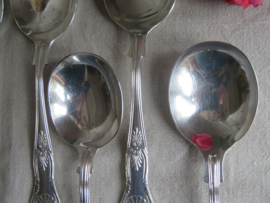 Oude verzilverde bouillonlepels - Sheffield King's Pattern - set van 8