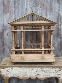 VERKOCHT Oude brocante houten vogelkooi