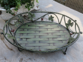 Brocante ovale groene smeedijzeren schaal - 52 x 40 cm
