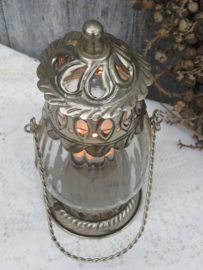 VERKOCHT Vintage oosters zilver metalen windlicht - 19 cm hoog