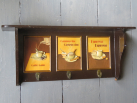 VERKOCHT Brocante Italiaans houten handdoekenrek keukenrek - latte cappuccino espresso