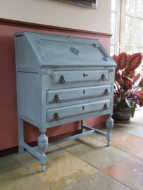 VERKOCHT Brocante grijsblauwe secretaire klepbureau - met antiekfinish