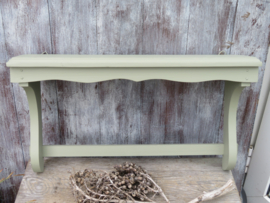 Brocante groen houten wandrek handdoekenrek met 5 haken