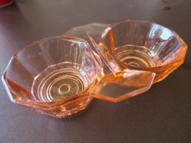 Oud glazen peper en zoutstel - roze glas