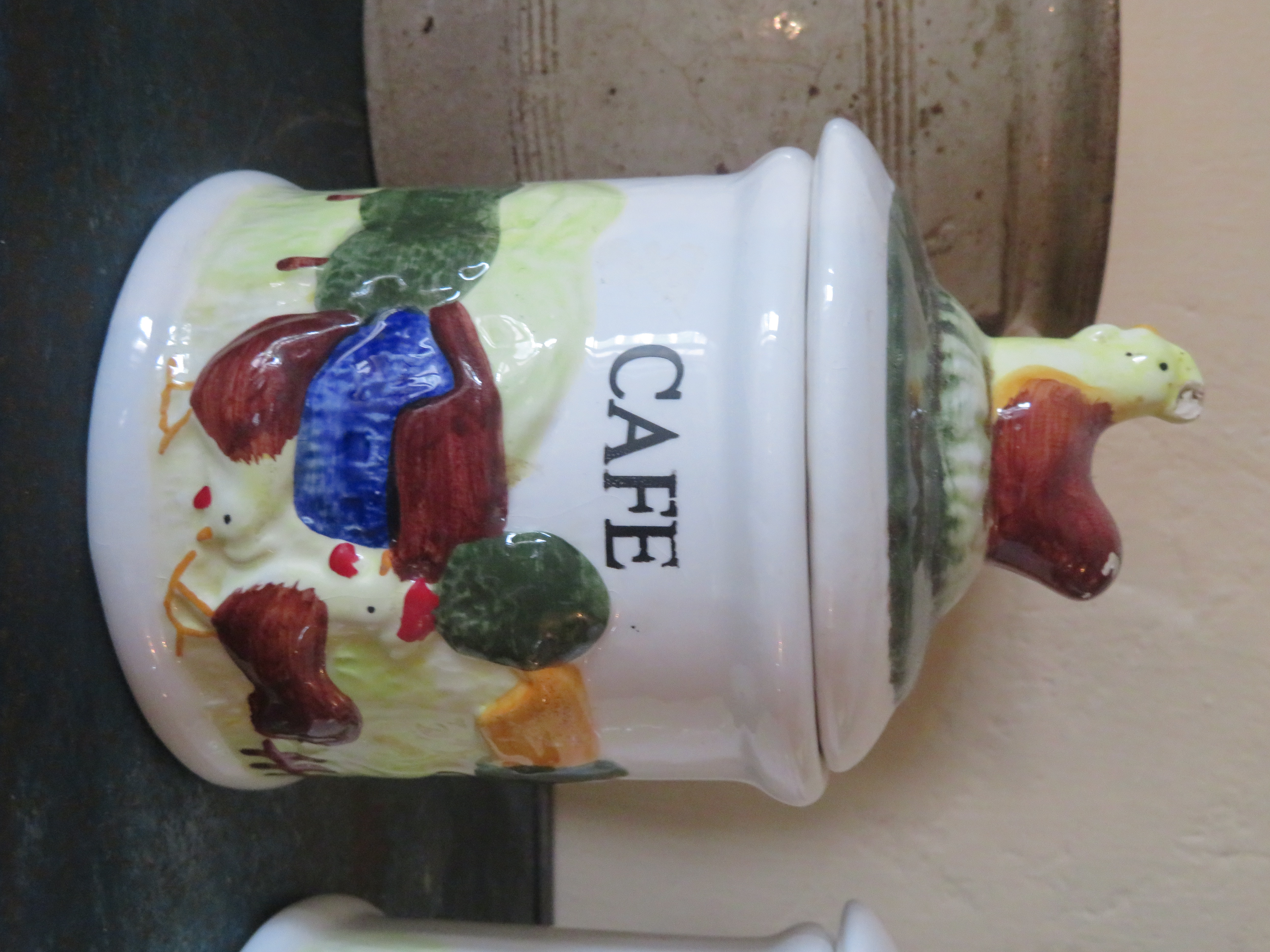 Brocante Franse porseleinen voorraadpotten koffie-thee-suiker - set van 3