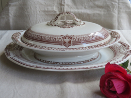 VERKOCHT Antieke ovale terrine op losse onderschaal - Royal Semi Porcelain - Till and Son