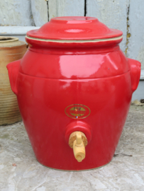 verkocht* Franse rode azijnpot grespot zuurpot met kraantje, Digoin