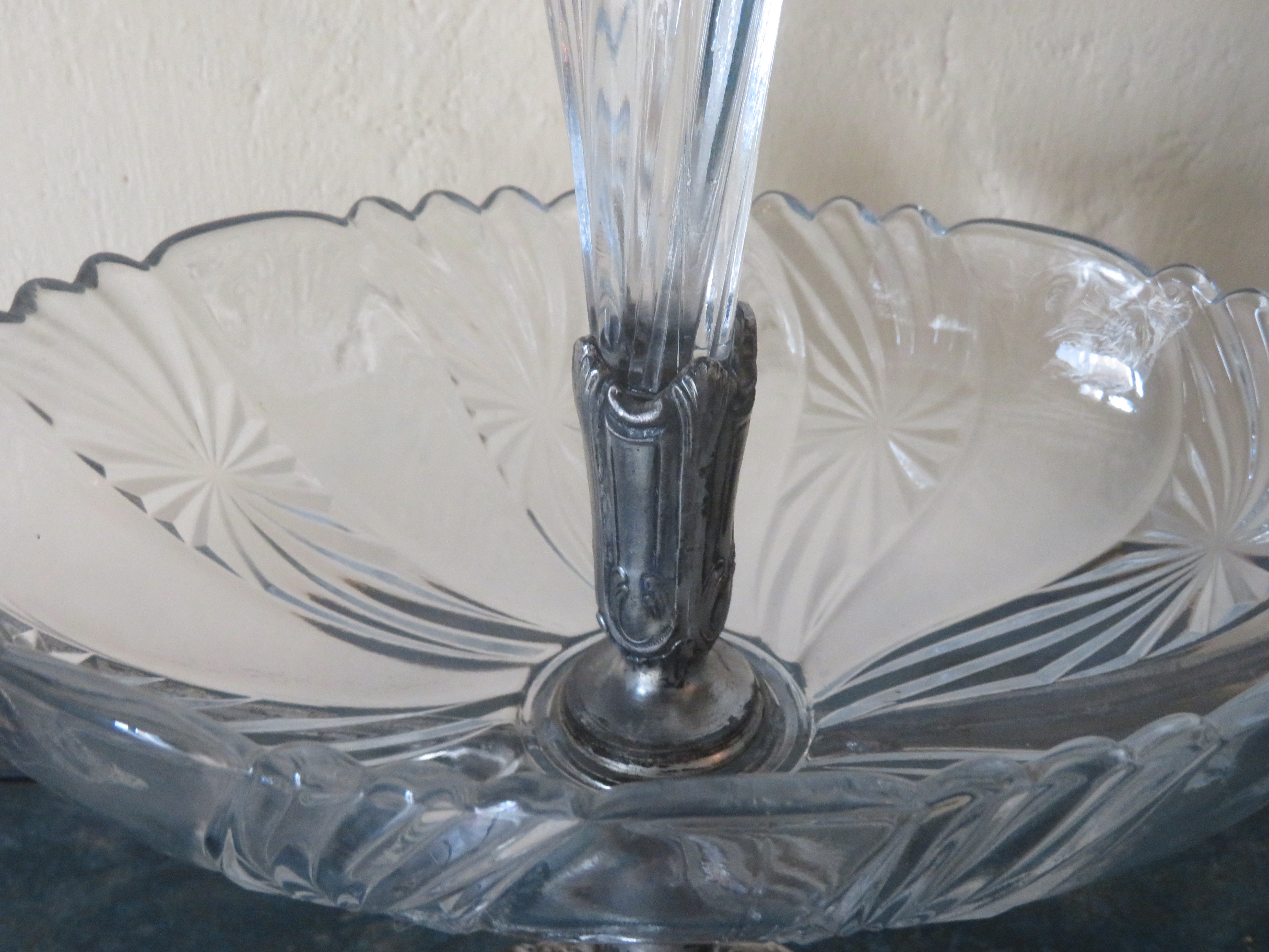 Vintage Frans verzilverd kristallen piece de milieu - tafelstuk - centerpiece