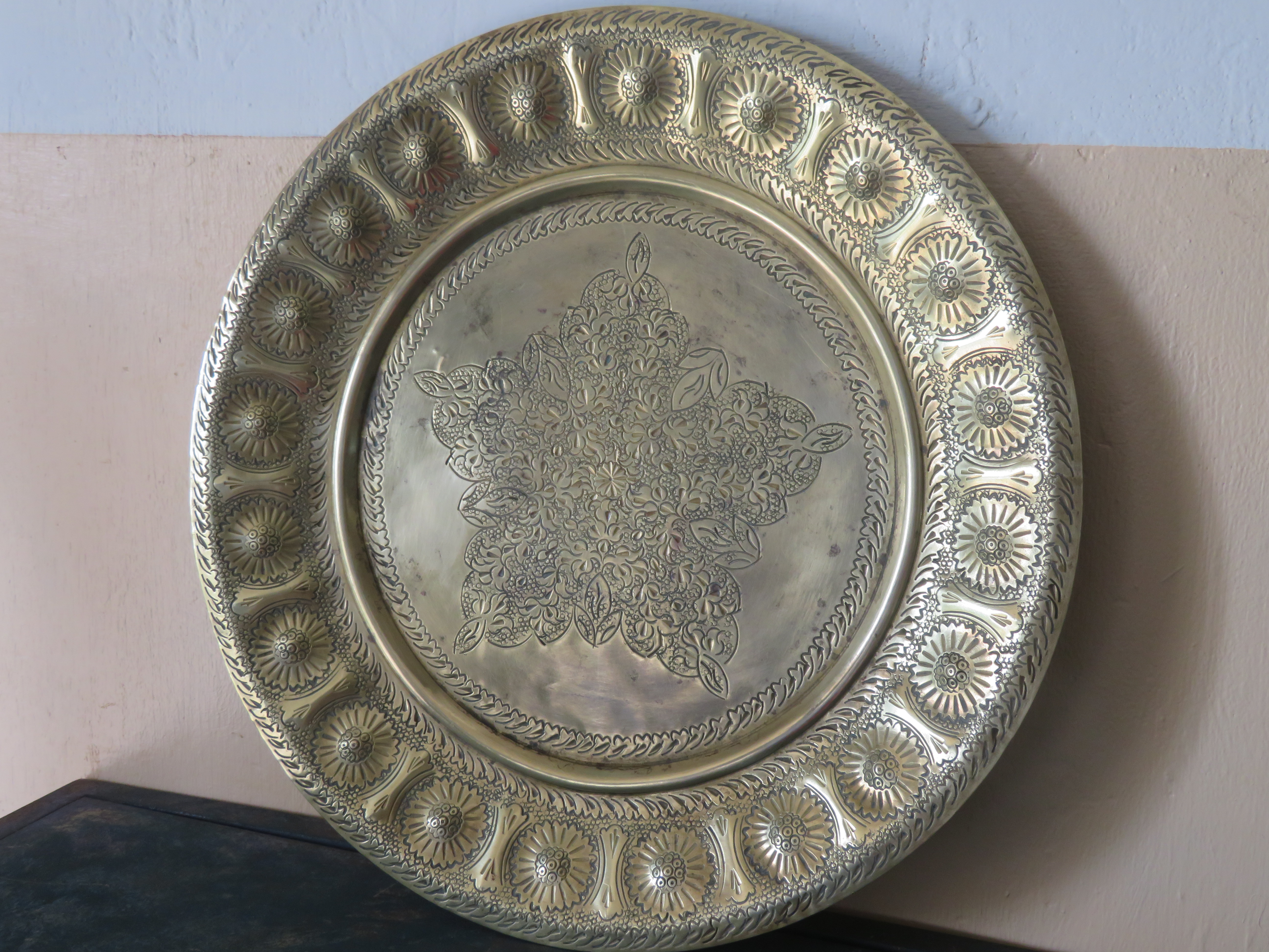 Oud Marokkaans koperen dienblad schaal - 35 cm