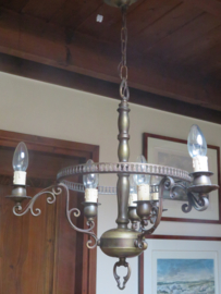 VERKOCHT Antieke Franse koperen kroonluchter hanglamp 6-lichts