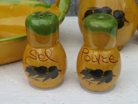Vintage Franse aardewerk menage set  olie-en azijnstel - 6-delig