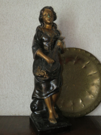 Antiek keramiek beeld sculptuur dame met luit - Franceschi - 19e eeuw - 52 cm