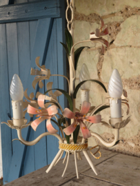 VERKOCHT Brocante Franse metalen hanglamp kroonluchter - 3-lichts