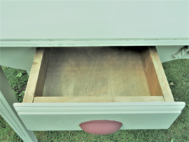 verkocht* Brocante grijsgroene wandtafel sidetable, 1.40m breed