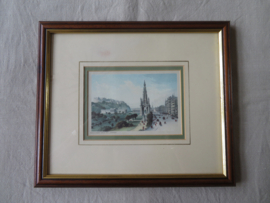 Antieke lithografie Edinburgh uit 1880 - Princes Street looking West - 30x25 cm