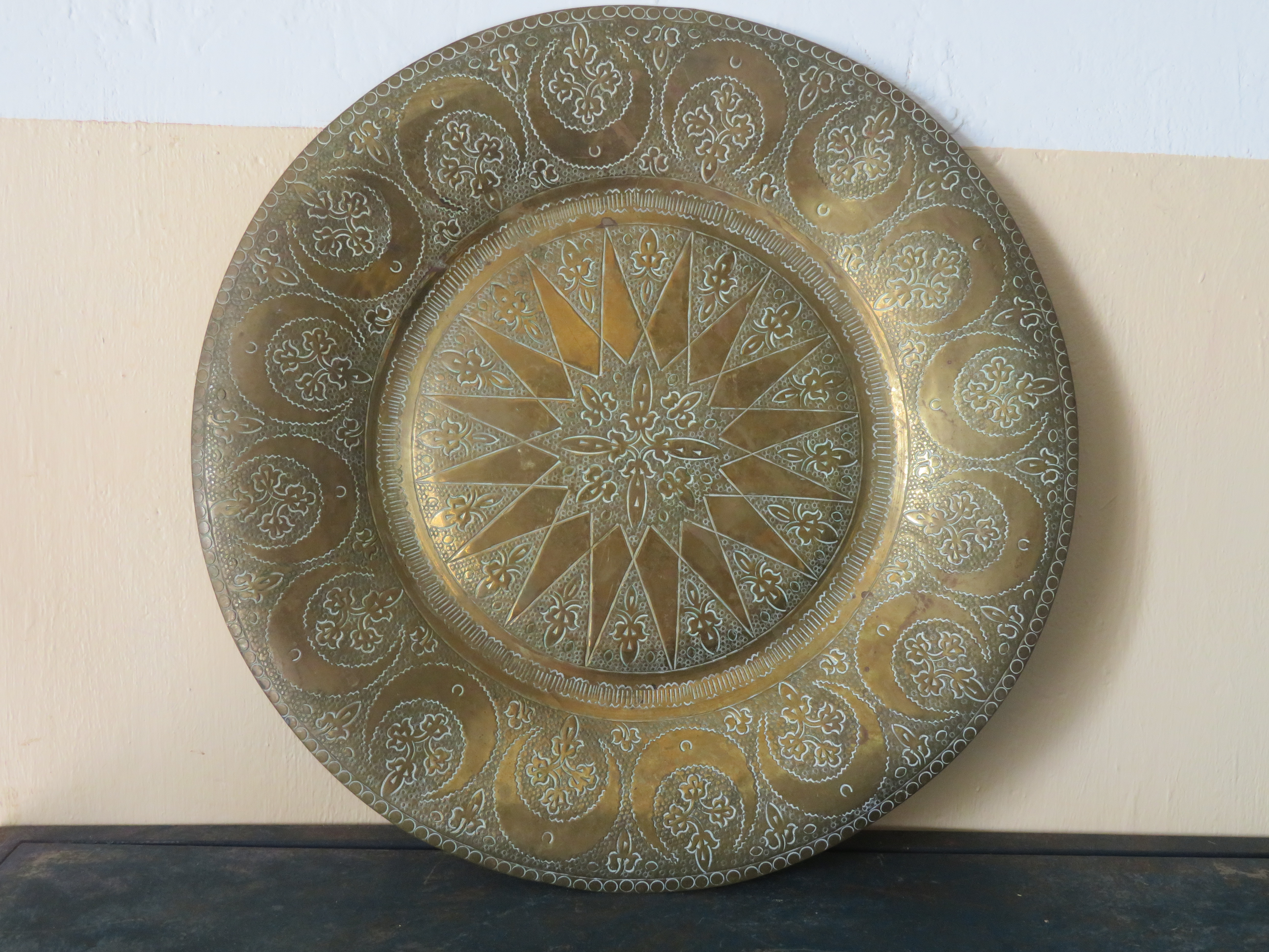 Oud Marokkaans koperen dienblad schaal - 35 cm