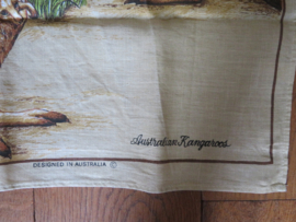 Vintage Australische linnen theedoek 'kangoeroes' - 76 x 46 cm