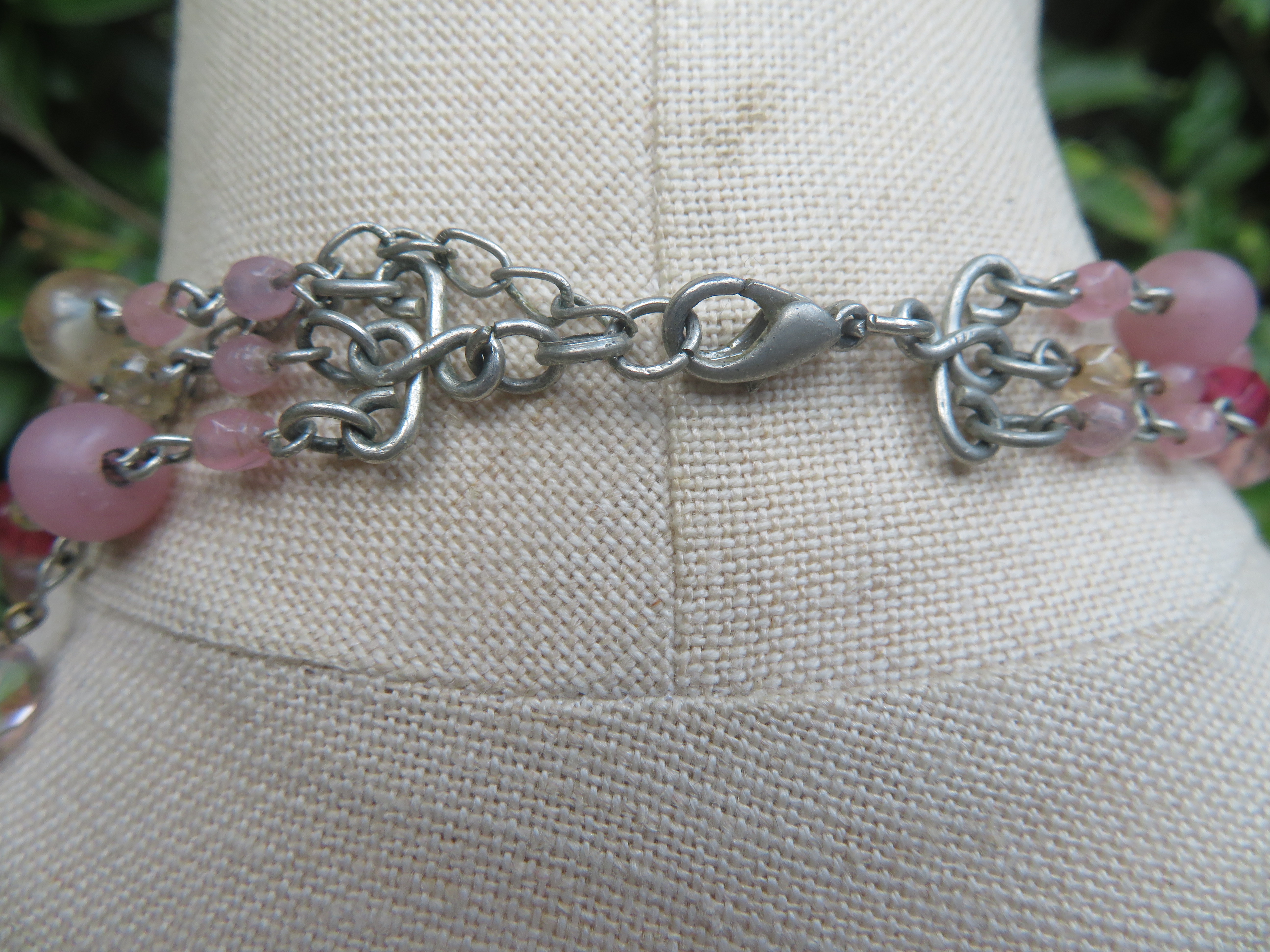 Vintage roze kralenketting - 3 rijen