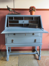 VERKOCHT Oude brocante antiekblauwe secretaire bureau