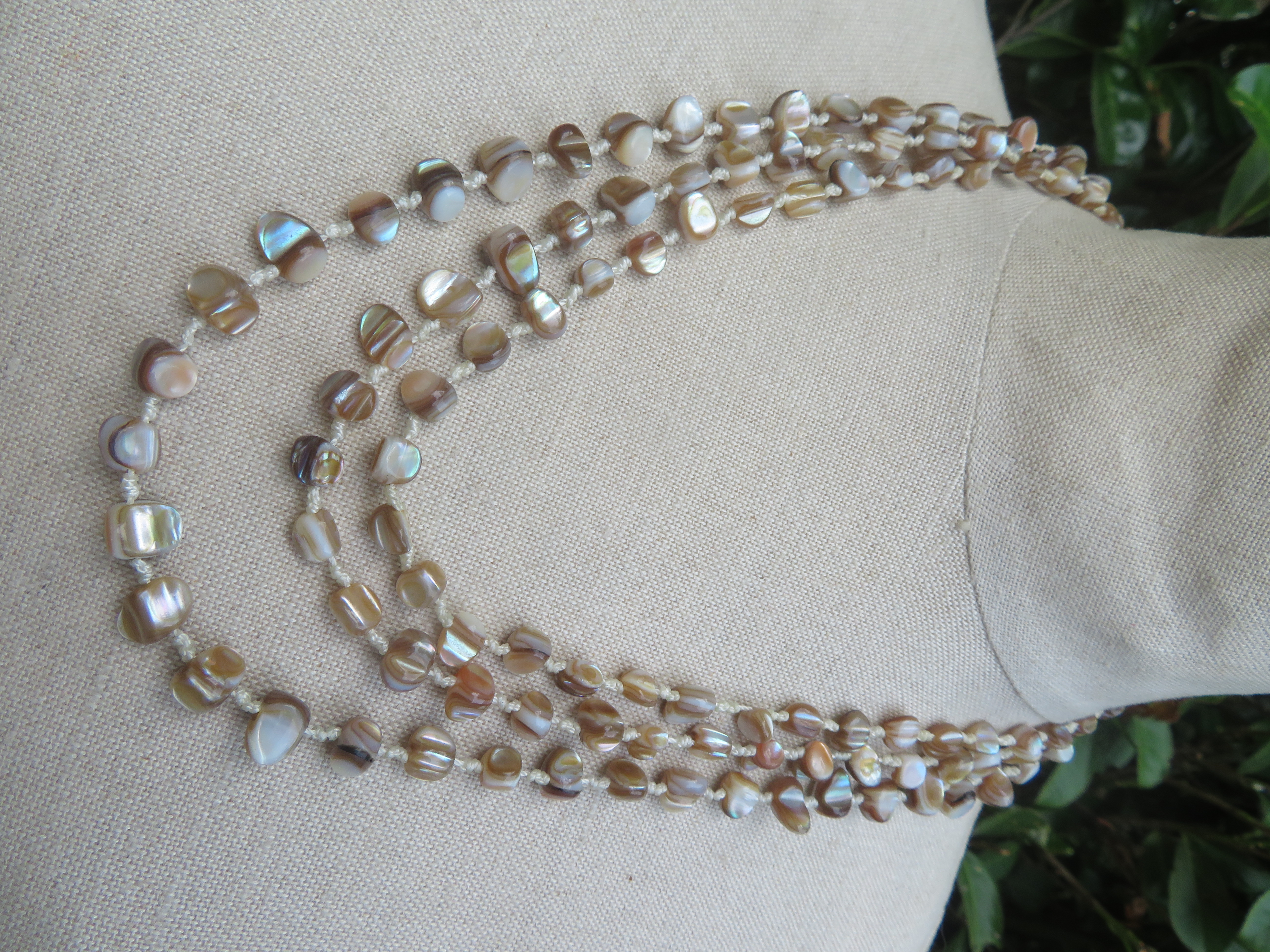 Vintage beige halsketting - 3 rijen