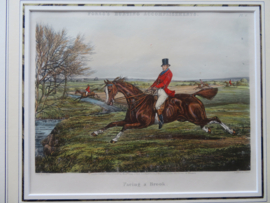 Antiek Engels jachttafereel vossenjacht - H. Alken en J. Harris - 54x47 cm
