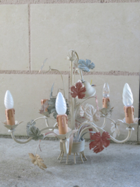 VERKOCHT Brocante Franse metalen hanglamp kroonluchter - 5-lichts