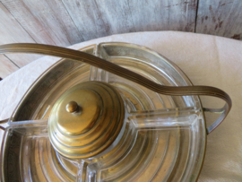 Art Deco koperen hapjesschaal - 5 glazen schaaltjes in koperen houder