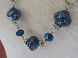 VERKOCHT Vintage halsketting blauw en zilver