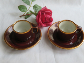 VERKOCHT Vintage bistro kop en schotels, Made in France, set van 2 stuks
