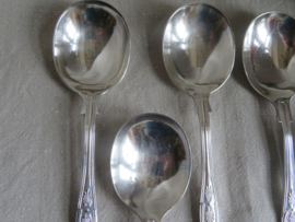 Oude verzilverde bouillonlepels - Sheffield King's Pattern - set van 8