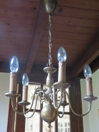 VERKOCHT Oude Franse messing bol kroonluchter hanglamp - 5-lichts