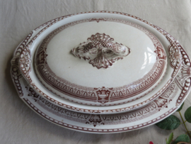 VERKOCHT Antieke ovale terrine op losse onderschaal - Royal Semi Porcelain - Till and Son