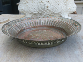VERKOCHT Antieke ronde roodkoperen schaal fruitschaal - 35 cm