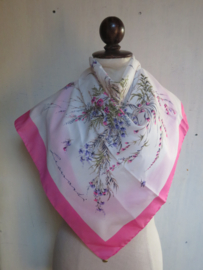 Vintage Leonardi sjaal zijdelook met bloemenprint - 90 x 90 cm