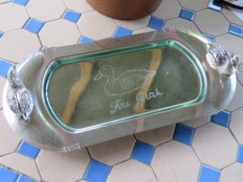 VERKOCHT Oud Frans verzilverd foie gras schaaltje met glazen inleg