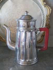 VERKOCHT Oude Franse aluminium koffiepot met filter, gemerkt Tournus France