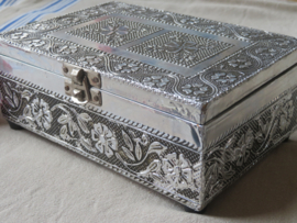 VERKOCHT Vintage zilver sieradendoos met spiegel