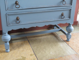 VERKOCHT Oude brocante blauwe secretaire bureau